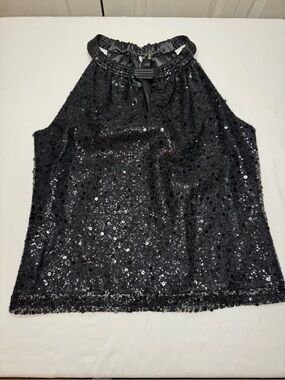 Tahari Women’s Medium Black Sequin Halter Top Sleeveless Medium